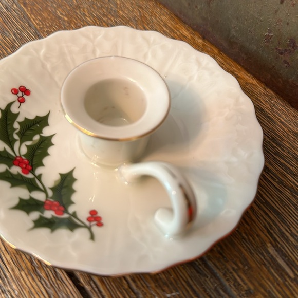 R. H. Macy's Christmas "All the Trimmings" Candle Holder Holly Gold Rim Japan - Picture 3 of 9